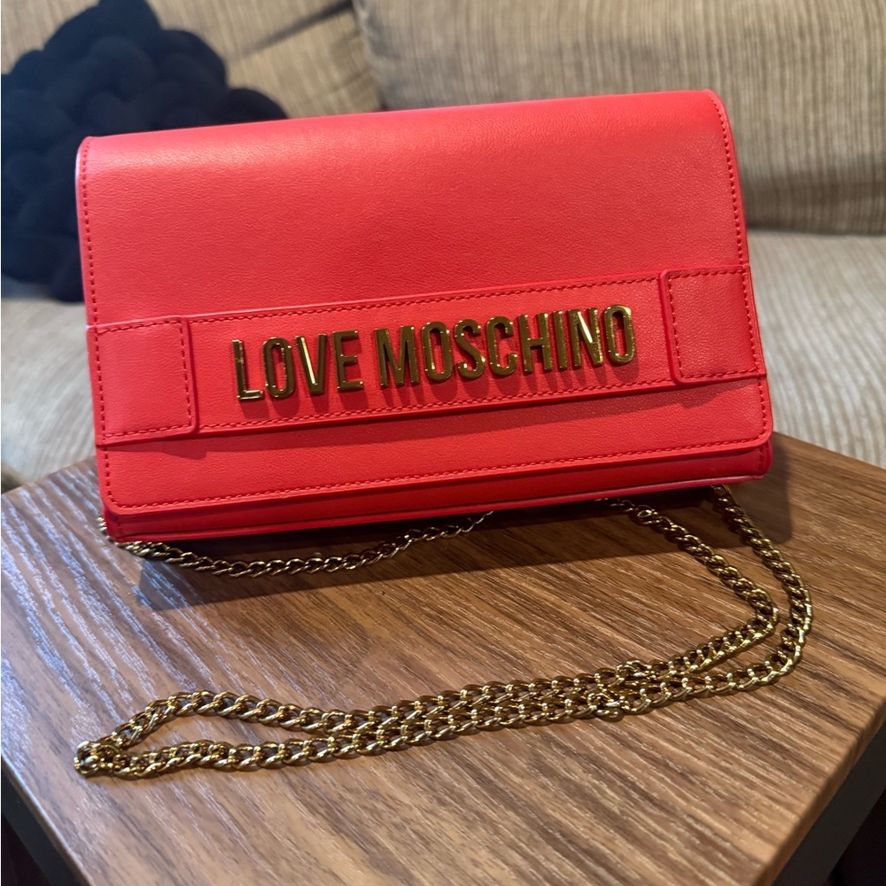 Love Moschino Bold Red Crossbody Bag with Gold Chain